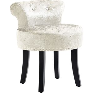 HOMCOM Dressing Table Stool with Rubber Wood Legs, Ice Velvet Vanity Stool for Living Room Bedroom, Beige