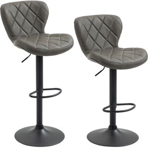 HOMCOM Set of 2 Bar Stools with Backs, Adjustable Height Swivel Bar Stools 360 Roation, with Padding Cushion, Faux Leather, Dark Grey Aosom UK