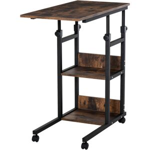 HOMCOM Industrial C-Shaped End Tables, Mobile Overbed Table with 3-Tier Storage, Adjustable Height, Wheels, Brown Aosom UK