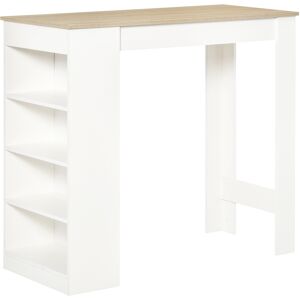 HOMCOM Breakfast Bar Table, Coffee Table, Kitchen Dining Table with 4-Tier Storage Shelf 102.7H x 115W x 50Dcm, Natural Aosom UK