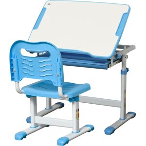 HOMCOM Kids Desk and Chair Set Height Adjustable Student Writing Desk Children Study Table w/ Desktop, Drawer, Pen Slot, Hook Blue Aosom UK