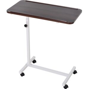 HOMCOM Portable Overbed/Chair Table Sofa Side Notebook Laptop Desk PC Stand Height Adjustable w/ Lockable 4 Castors & Wooden Top - Brown Aosom UK