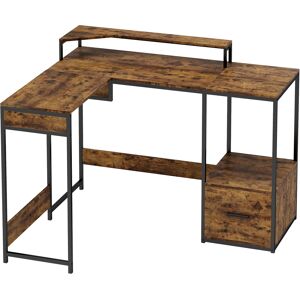 HOMCOM L Shaped Desk, Computer Desk with Liftable Desktop, Drawer for A4/Letter Size, Monitor Stand for Home Office, Rustic Brown
