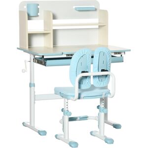 HOMCOM Kids Desk and Chair Set, Height Adjustable School Desk & Chair Set w/ Shelves, Washable Cover, Anti-Slip Mat, Kids Aged 3-12, Blue Aosom UK