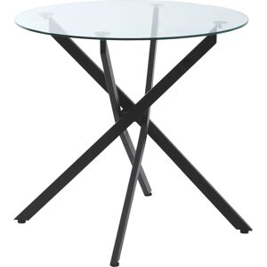 HOMCOM Side Table with Clear Tempered Glass Top, Round Table with Metal Legs, Modern Dining Table Furniture for Dining Living Room, Black Aosom UK HOMCOM Side Table with Clear Tempered Glass Top, Round Table with Metal Legs, Modern Dining Table Furniture for Dining Living Room, Black Aosom UK