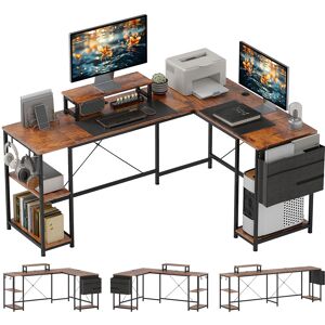 HOMCOM 168cm Reversible L Shaped Desk, Industrial Corner Computer Desk with Adjustable Shelf, Storage Bag, Monitor Stand, Rustic Brown HOMCOM 168cm Reversible L Shaped Desk, Industrial Corner Computer Desk with Adjustable Shelf, Storage Bag, Monitor Stand, Rustic Brown