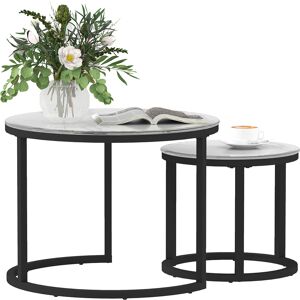 HOMCOM Glass Coffee Table Set of 2, Round Nest of Tables with Marble-Effect Tempered Glass Tabletop, Modern Side Tables for Living Room, White HOMCOM Glass Coffee Table Set of 2, Round Nest of Tables with Marble-Effect Tempered Glass Tabletop, Modern Side Tables for Living Room, White