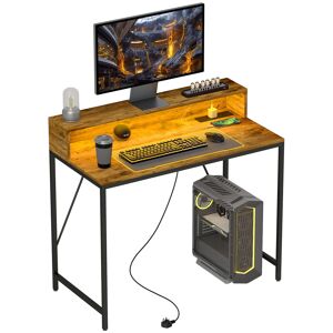 HOMCOM Computer Desk with LED Lights and Power Outlets, Gaming Desk with Monitor Stand, Computer Table with Remote for Home Office Study, Rustic Brown HOMCOM Computer Desk with LED Lights and Power Outlets, Gaming Desk with Monitor Stand, Computer Table with Remote for Home Office Study, Rustic Brown