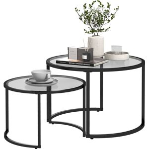 HOMCOM Round Coffee Table Nesting side Table Set of 2 Round Side Tables with Painted Steel Frame & Tempered Glass Surfaces, Black Aosom UK HOMCOM Round Coffee Table Nesting side Table Set of 2 Round Side Tables with Painted Steel Frame & Tempered Glass Surfaces, Black Aosom UK