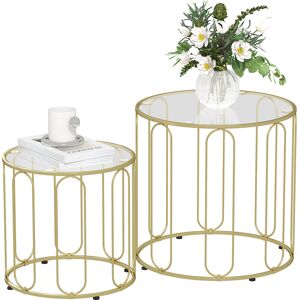 HOMCOM Round Coffee Table Set of 2, Glass Nest of Tables with Metal Frame and Tempered Glass Tabletop, Modern Side Tables for Living Room, Gold Tone HOMCOM Round Coffee Table Set of 2, Glass Nest of Tables with Metal Frame and Tempered Glass Tabletop, Modern Side Tables for Living Room, Gold Tone