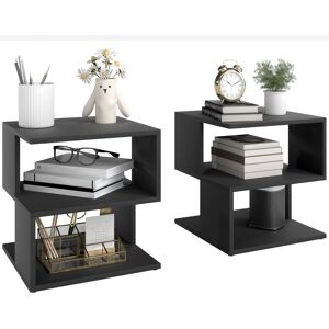 HOMCOM Set of 2 Side Table Square Coffee Table, Modern End Table with 2 Tier Storage Shelves for Living Room, Bedroom, Black HOMCOM Set of 2 Side Table Square Coffee Table, Modern End Table with 2 Tier Storage Shelves for Living Room, Bedroom, Black