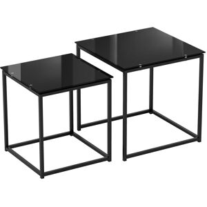 HOMCOM Set of 2 Nesting Side Tables, Modern Bedside Tables with Tempered Glass Top for Living Room, Bedroom, Office, Black HOMCOM Set of 2 Nesting Side Tables, Modern Bedside Tables with Tempered Glass Top for Living Room, Bedroom, Office, Black