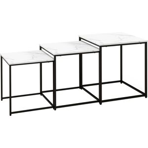 HOMCOM Nesting Tables Set of 3, Side End Table with Faux Marble Effect Top and Steel Legs for Living Room, Bedroom, White Aosom UK HOMCOM Nesting Tables Set of 3, Side End Table with Faux Marble Effect Top and Steel Legs for Living Room, Bedroom, White Aosom UK
