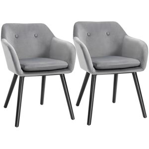 HOMCOM Dining Chairs Set of 2 Modern Upholstered Fabric Velvet-Touch Leisure Chairs with Backrest Armrests, Lounge Reception for Home Office Grey HOMCOM Dining Chairs Set of 2 Modern Upholstered Fabric Velvet-Touch Leisure Chairs with Backrest Armrests, Lounge Reception for Home Office Grey