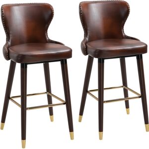 HOMCOM Bar Chair Set of 2, PU Leather Vintage Counter-Height Bar Stool, Luxury European Style Kitchen Stools with Back, Brown Aosom UK HOMCOM Bar Chair Set of 2, PU Leather Vintage Counter-Height Bar Stool, Luxury European Style Kitchen Stools with Back, Brown Aosom UK