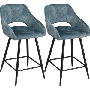 HOMCOM Bar Stools Set of 2, Velvet-Touch Fabric Counter Height Bar Chairs, Kitchen Stools with Steel Legs for Dining Area Blue HOMCOM Bar Stools Set of 2, Velvet-Touch Fabric Counter Height Bar Chairs, Kitchen Stools with Steel Legs for Dining Area Blue