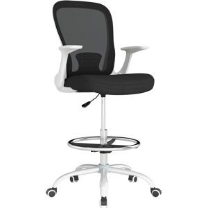 HOMCOM Draughtsman Chair, Mesh Drafting Chair, Ergonomic Office Chair with Flip-up Armrest, Adjustable Foot Ring, Black White HOMCOM Draughtsman Chair, Mesh Drafting Chair, Ergonomic Office Chair with Flip-up Armrest, Adjustable Foot Ring, Black White