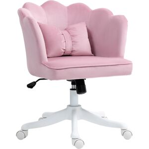 HOMCOM Velvet Office Chair with Petal Shell Back and Lumbar Pillow, Armless Desk Chair with Wide Seat and Tilt Function, Height Adjustable Swivel Makeup Vanity Chair for Bedroom, Pink HOMCOM Velvet Office Chair with Petal Shell Back and Lumbar Pillow, Armless Desk Chair with Wide Seat and Tilt Function, Height Adjustable Swivel Makeup Vanity Chair for Bedroom, Pink