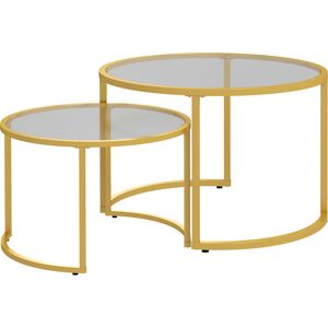 HOMCOM Coffee Table Set of 2, Modern Nest of Tables with Tempered Glass Top, Steel Frame for Living Room, Gold Tone HOMCOM Coffee Table Set of 2, Modern Nest of Tables with Tempered Glass Top, Steel Frame for Living Room, Gold Tone