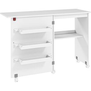 HOMCOM Folding Sewing Table, Drop Leaf Craft Table with Storage Bins, Open Shelf and Wheels for Small Space, White Aosom UK HOMCOM Folding Sewing Table, Drop Leaf Craft Table with Storage Bins, Open Shelf and Wheels for Small Space, White Aosom UK