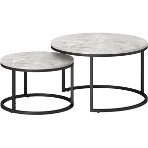 HOMCOM 2 Pcs Stacking Coffee Table Set w/ Steel Frame Marble-Effect Top Foot Pads Nest of Tables Storage Display Black/Grey HOMCOM 2 Pcs Stacking Coffee Table Set w/ Steel Frame Marble-Effect Top Foot Pads Nest of Tables Storage Display Black/Grey