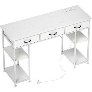 HOMCOM 120cm Computer Desk with Power Outlets, Office Desk Study Table with 3 Fabric Drawers and 4 Storage Shelves, White HOMCOM 120cm Computer Desk with Power Outlets, Office Desk Study Table with 3 Fabric Drawers and 4 Storage Shelves, White