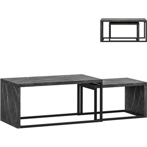 HOMCOM Coffee Tables Set of 2, Industrial Nest of Tables with Metal Frame for Living Room Bedroom, Dark Grey Marble Effect HOMCOM Coffee Tables Set of 2, Industrial Nest of Tables with Metal Frame for Living Room Bedroom, Dark Grey Marble Effect