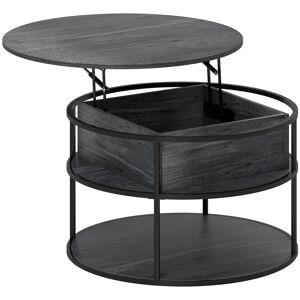 HOMCOM Lift Top Coffee Table, Round Coffee Table with Storage Shelf, Hidden Compartment and Steel Frame for Living Room, Home Office, Charcoal Grey HOMCOM Lift Top Coffee Table, Round Coffee Table with Storage Shelf, Hidden Compartment and Steel Frame for Living Room, Home Office, Charcoal Grey