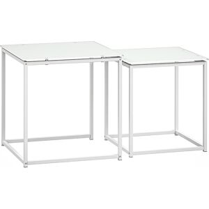 HOMCOM Nest of Tables, Set of 2 Coffee Table, Side Tables with Tempered Glass Desktop and Metal Frame for Living Room, Bedroom, Office, White HOMCOM Nest of Tables, Set of 2 Coffee Table, Side Tables with Tempered Glass Desktop and Metal Frame for Living Room, Bedroom, Office, White