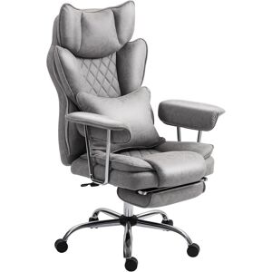 HOMCOM Leathaire Reclining Office Chair with Lumbar Support Pillow - Grey HOMCOM Leathaire Reclining Office Chair with Lumbar Support Pillow - Grey