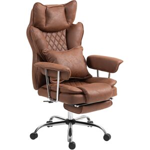 HOMCOM Leathaire Reclining Office Chair with Lumbar Support Pillow - Dark Brown HOMCOM Leathaire Reclining Office Chair with Lumbar Support Pillow - Dark Brown