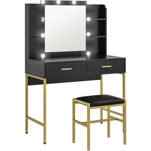 HOMCOM Dressing Table with Lighted Mirror, Cushioned Stool, Drawers, Shelves, Makeup Vanity Desk Set, Modern Dresser Vanity Table Black Aosom UK HOMCOM Dressing Table with Lighted Mirror, Cushioned Stool, Drawers, Shelves, Makeup Vanity Desk Set, Modern Dresser Vanity Table Black Aosom UK