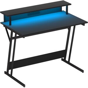 HOMCOM Gaming Desk with LED Lights and Power Outlets, 100 x 60cm Z Shaped Computer Desk with Monitor Stand and Steel Frame for Home Office, Black HOMCOM Gaming Desk with LED Lights and Power Outlets, 100 x 60cm Z Shaped Computer Desk with Monitor Stand and Steel Frame for Home Office, Black