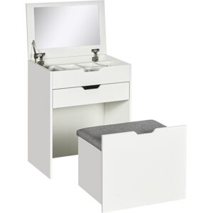 HOMCOM Dressing Table with Flip-up Mirror and Storage Stool, Vanity Table with Drawer and Hidden Compartments for Bedroom, Living Room, White HOMCOM Dressing Table with Flip-up Mirror and Storage Stool, Vanity Table with Drawer and Hidden Compartments for Bedroom, Living Room, White