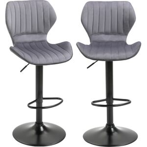 HOMCOM Bar Stool Set of 2 Velvet-Touch Fabric Adjustable Height Swivel Counter Chairs with Footrest, Grey HOMCOM Bar Stool Set of 2 Velvet-Touch Fabric Adjustable Height Swivel Counter Chairs with Footrest, Grey