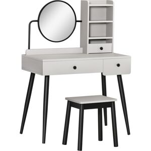 HOMCOM Dressing Table Set with Mirror and Stool, Vanity Makeup Table with 3 Drawers and Open Shelves for Bedroom, Living Room, Grey Aosom UK HOMCOM Dressing Table Set with Mirror and Stool, Vanity Makeup Table with 3 Drawers and Open Shelves for Bedroom, Living Room, Grey Aosom UK