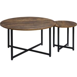 HOMCOM Round Coffee Table, Nesting Set of 2 with Metal Frame, Industrial Side End Table for Living Room Bedroom, Rustic Brown Aosom UK HOMCOM Round Coffee Table, Nesting Set of 2 with Metal Frame, Industrial Side End Table for Living Room Bedroom, Rustic Brown Aosom UK