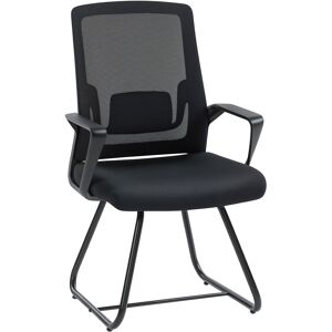 HOMCOM Desk Chair No Wheels, Office Chair with Mesh Back, Lumbar Support, Metal Base for Waiting Room, Conference Room, Black HOMCOM Desk Chair No Wheels, Office Chair with Mesh Back, Lumbar Support, Metal Base for Waiting Room, Conference Room, Black