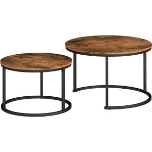 HOMCOM Coffee Table Set of 2, Round Nest of Tables with Metal Frame, Modern Side Tables for Living Room, Rustic Brown HOMCOM Coffee Table Set of 2, Round Nest of Tables with Metal Frame, Modern Side Tables for Living Room, Rustic Brown