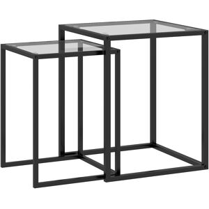 HOMCOM Nesting Tables Set of 2, Side End Table with Tempered Glass Top and Steel Frame for Living Room, Bedroom, Black HOMCOM Nesting Tables Set of 2, Side End Table with Tempered Glass Top and Steel Frame for Living Room, Bedroom, Black