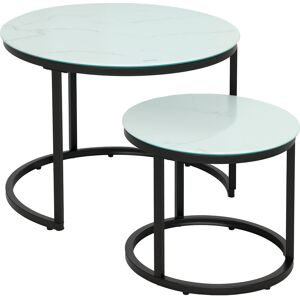 HOMCOM Glass Coffee Table Set of 2, Round Nest of Tables with Marble-Effect Tempered Glass Tabletop, Modern Side Tables for Living Room, White HOMCOM Glass Coffee Table Set of 2, Round Nest of Tables with Marble-Effect Tempered Glass Tabletop, Modern Side Tables for Living Room, White