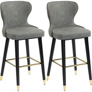 HOMCOM Bar Stools Set of 2, PU Leather Barstools with Back, Footrest and Wood Legs for Kitchen, Counter, Breakfast Bar, Grey HOMCOM Bar Stools Set of 2, PU Leather Barstools with Back, Footrest and Wood Legs for Kitchen, Counter, Breakfast Bar, Grey