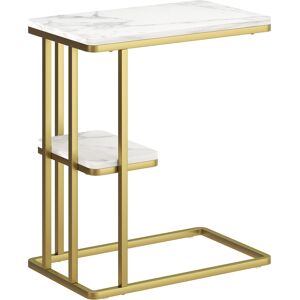 HOMCOM C-Shaped Narrow Side Table, 2-Tier Slim End Table, Nightstand for Small Spaces, Living Room, Bedroom, White Marble Grain HOMCOM C-Shaped Narrow Side Table, 2-Tier Slim End Table, Nightstand for Small Spaces, Living Room, Bedroom, White Marble Grain