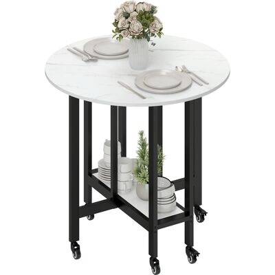 HOMCOM Folding Dining Table, Drop Leaf Table with Open Shelf, Rolling Kitchen Table for Dining Room, Small Spaces, White Marble HOMCOM Folding Dining Table, Drop Leaf Table with Open Shelf, Rolling Kitchen Table for Dining Room, Small Spaces, White Marble