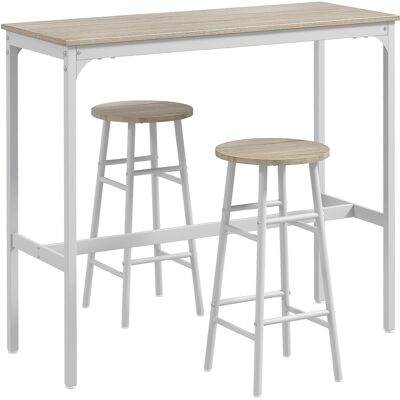 HOMCOM 3 Piece Bar Table Set with 2 Stools, Industrial Bar Table and Stool Set, Dining Table and Chair Set, Oak HOMCOM 3 Piece Bar Table Set with 2 Stools, Industrial Bar Table and Stool Set, Dining Table and Chair Set, Oak