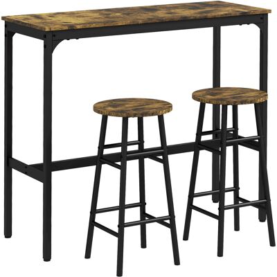 HOMCOM 3 Piece Bar Table Set with 2 Stools, Industrial Bar Table and Stool Set, Dining Table and Chair Set, Rustic Brown HOMCOM 3 Piece Bar Table Set with 2 Stools, Industrial Bar Table and Stool Set, Dining Table and Chair Set, Rustic Brown