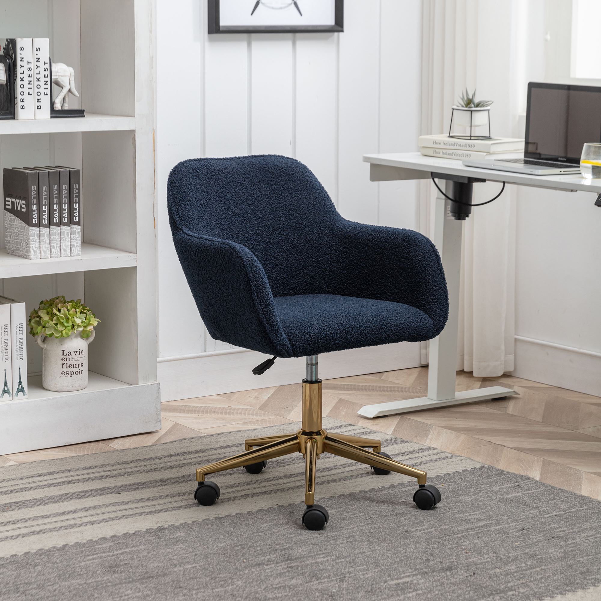 DEKO COLLECTION Adjustable Height Swivel Executive Office Chair with Gold Legs, Ergonomic Backrest, Height Adjustable Stool, 58x58x86 cm, Dark Blue Aosom UK