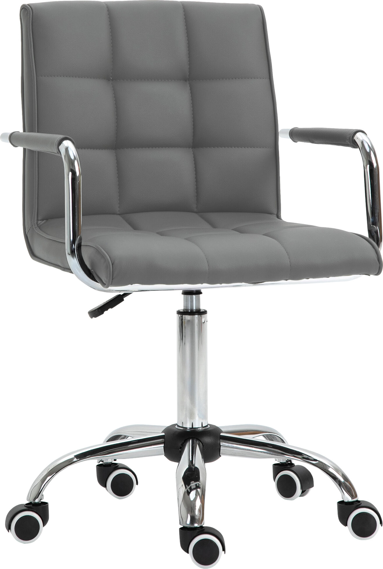 Vinsetto Mid Back PU Leather Home Office Desk Chair Swivel Computer Chair with Arm, Wheels, Adjustable Height, Grey Aosom UK