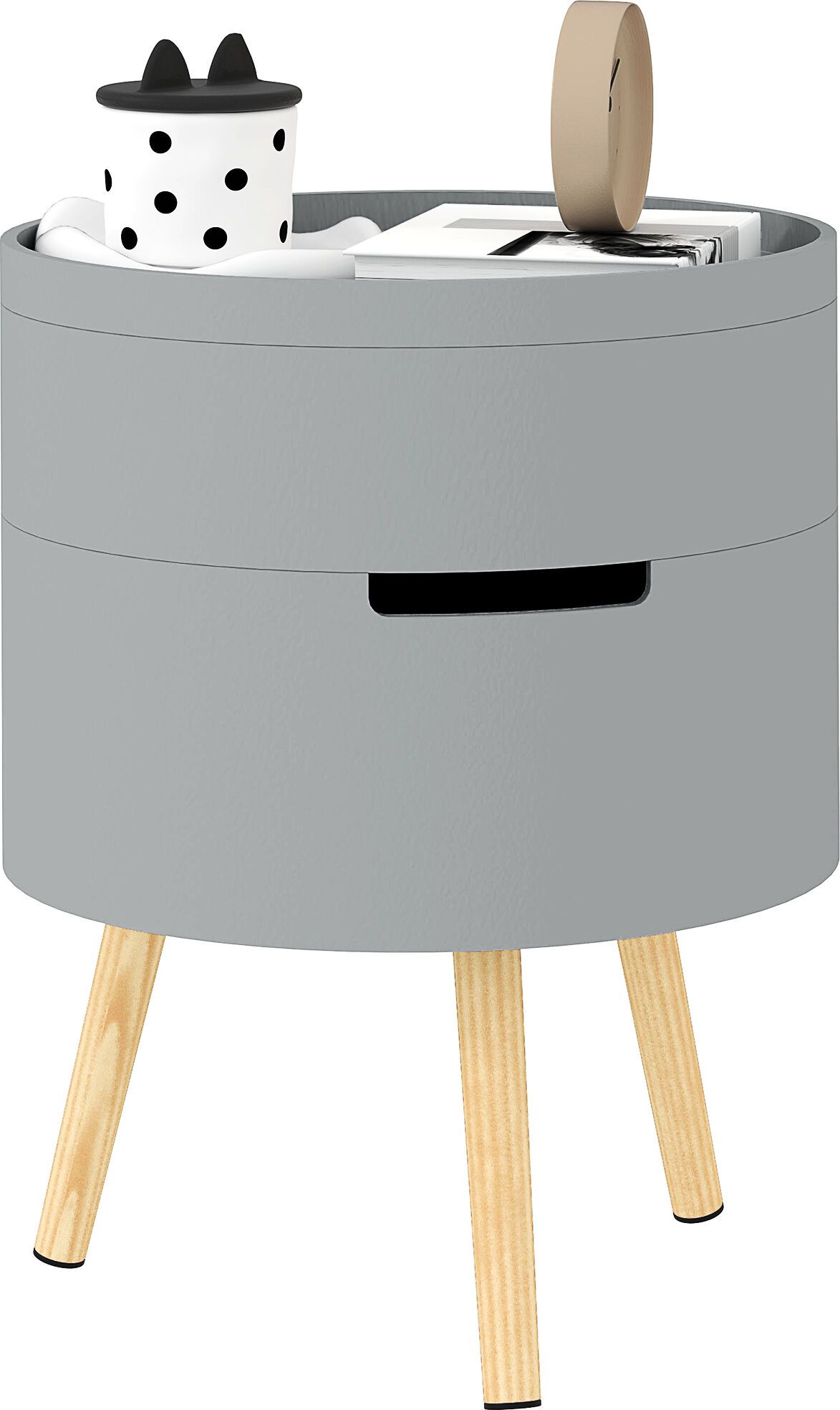 HOMCOM 3-Tier Coffee Table, Round End Table with 2 Hidden Compartments and Detachable Tray, Side Table with Storage for Living Room, Grey