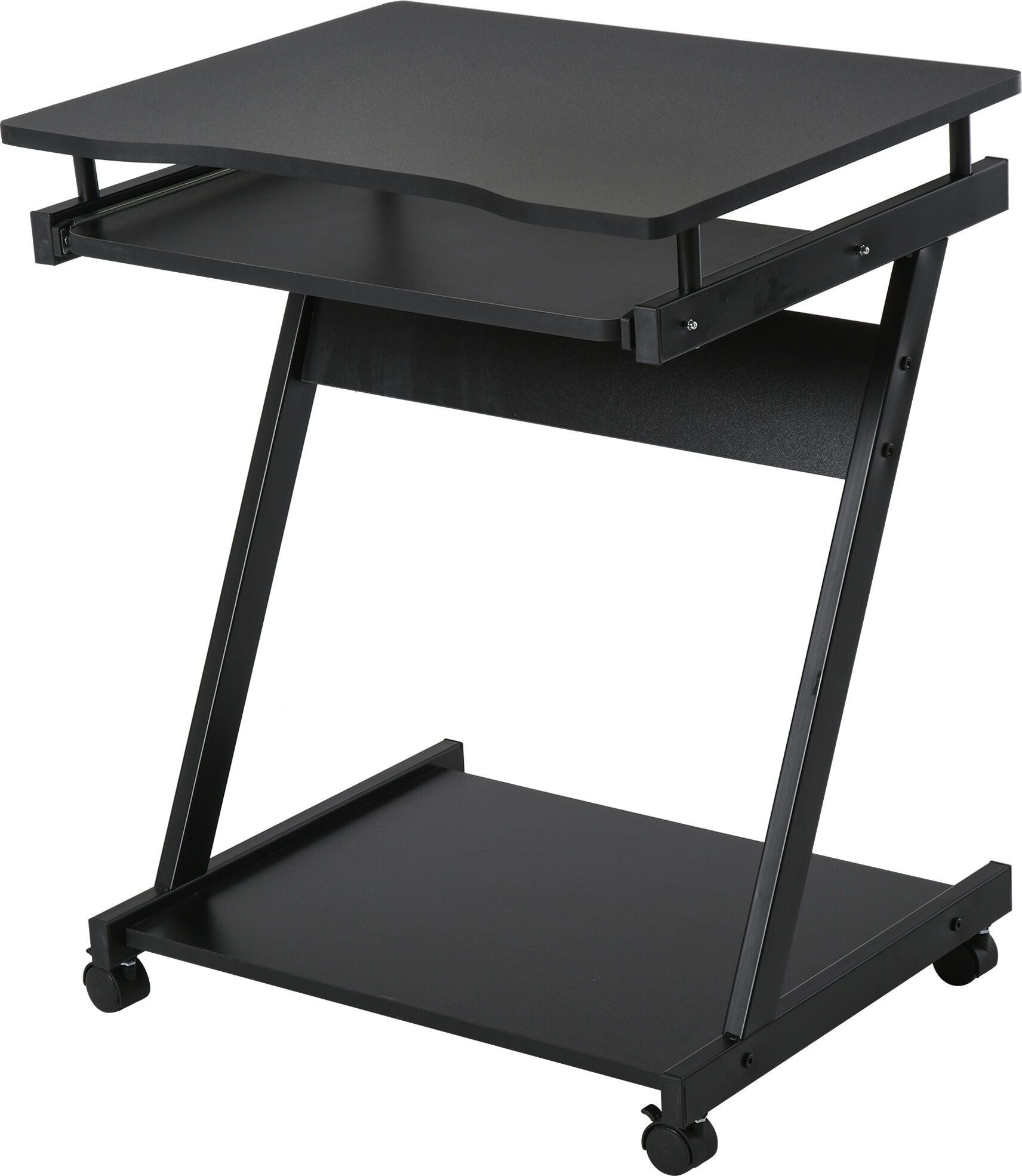 HOMCOM Movable Compact Small Computer Desk with 4 Moving Wheels Sliding Keyboard Tray Home Office Gaming Study Workstation Black Aosom UK